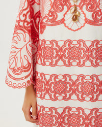 Seraphina Lace Midi Dress - White & Coral