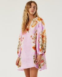 Harlow Linen Mini Dress - Sun Fire Garden - Lilac