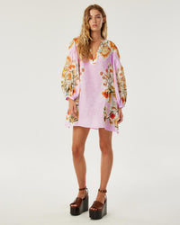 Harlow Linen Mini Dress - Sun Fire Garden - Lilac