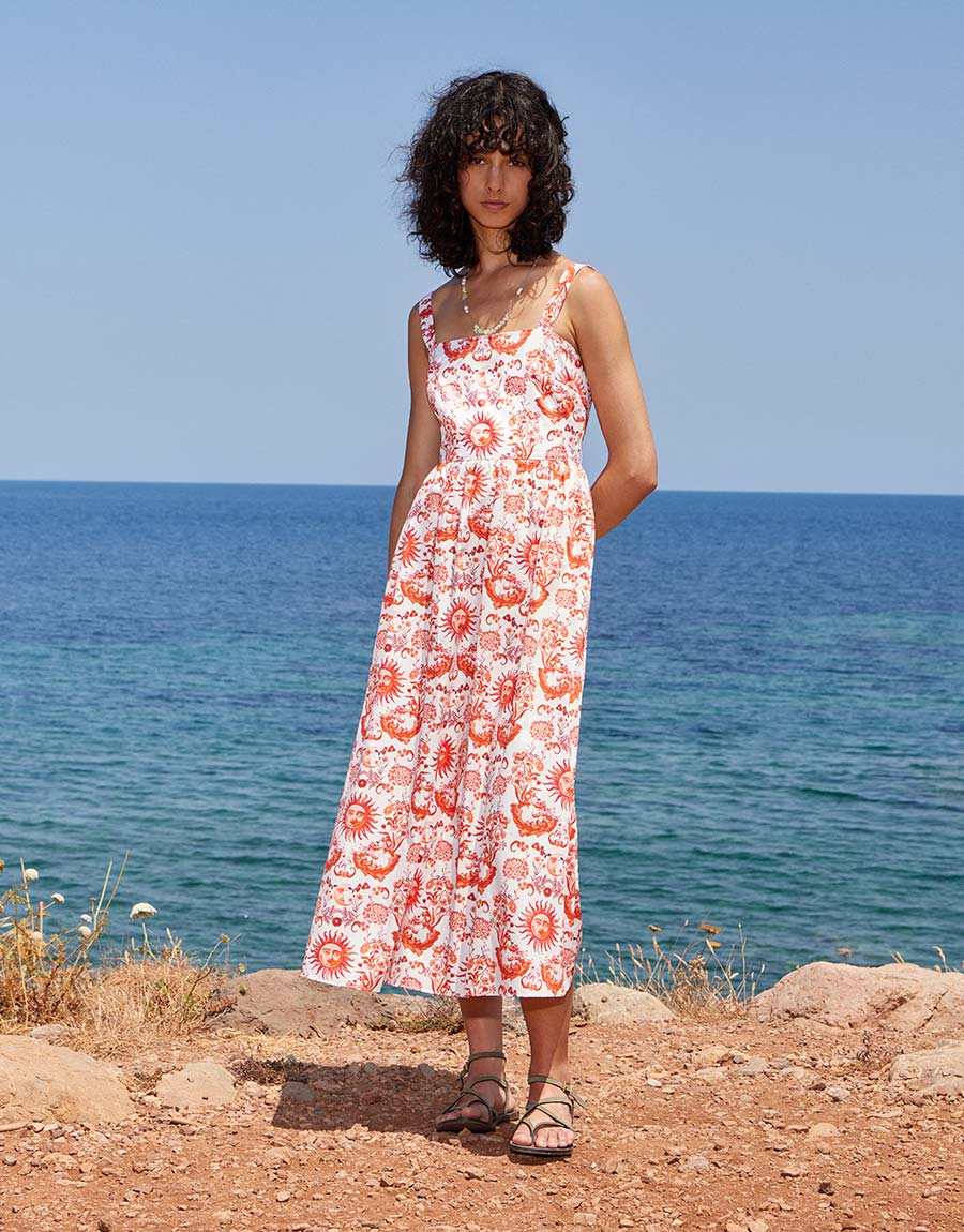 Ninet Cotton Midi Dress - Summer Sun Red