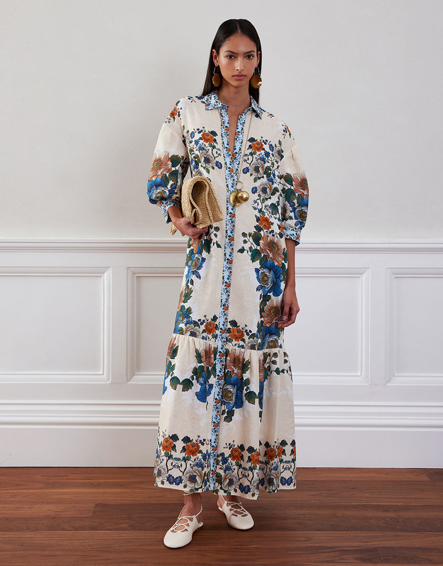 Bianca Linen Maxi Dress - Magical Blossom Cream media 1