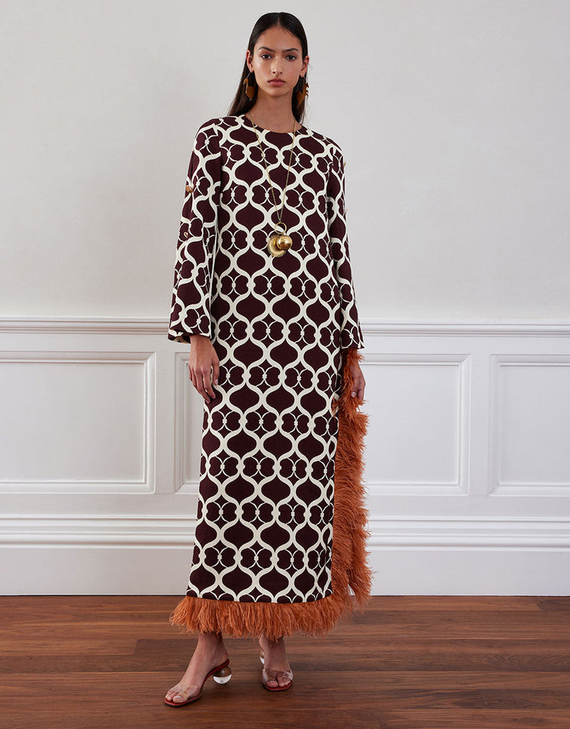 Brunetta Jacquard Maxi Dress - Loop Brown media 1