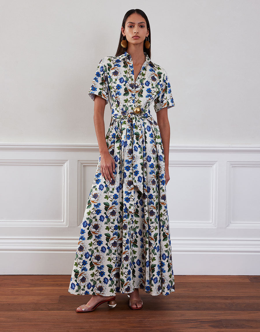 Posie Cotton Maxi Dress - Off White Vine Flower media 1
